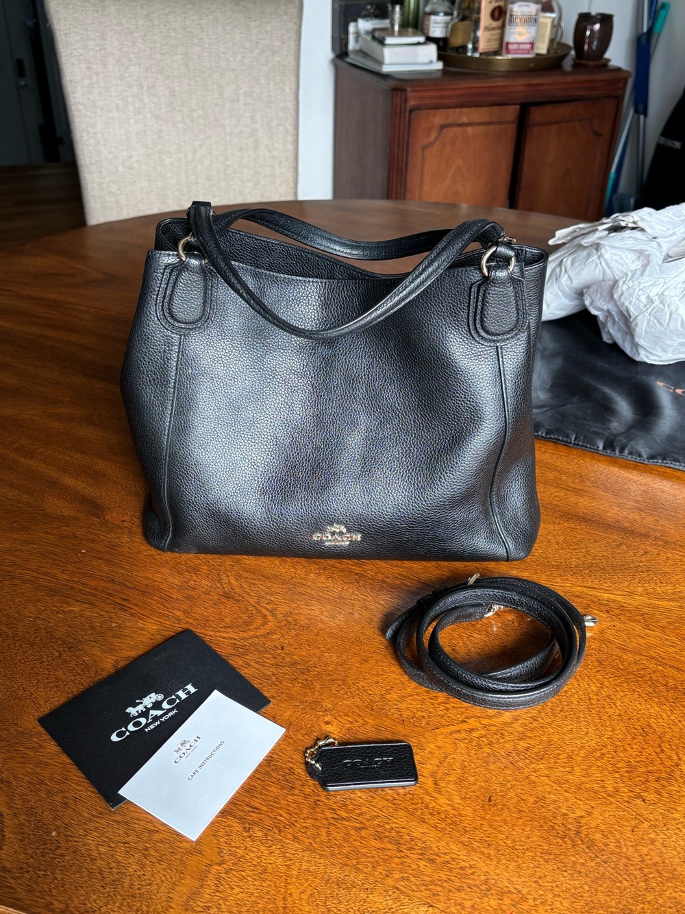 Coach Black Pebbled Leather Shoulder Tote with Detachable Strap * LIKE NEW!